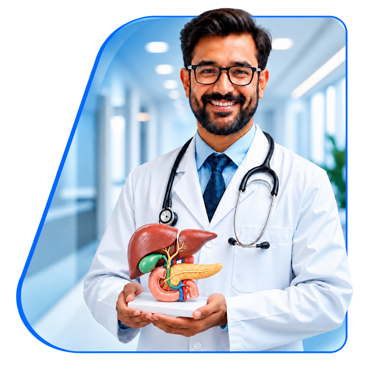 Doctor holding a liver model at Vasavi Hospitals
